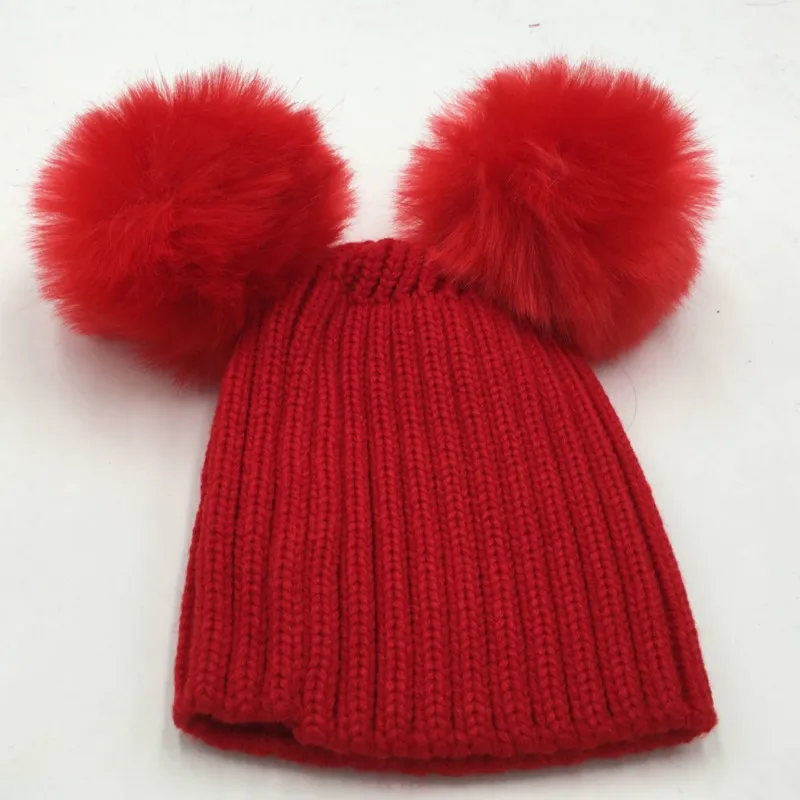 Зимняя вязаная шапка с помпоном из искусственного лисьего меха детская для