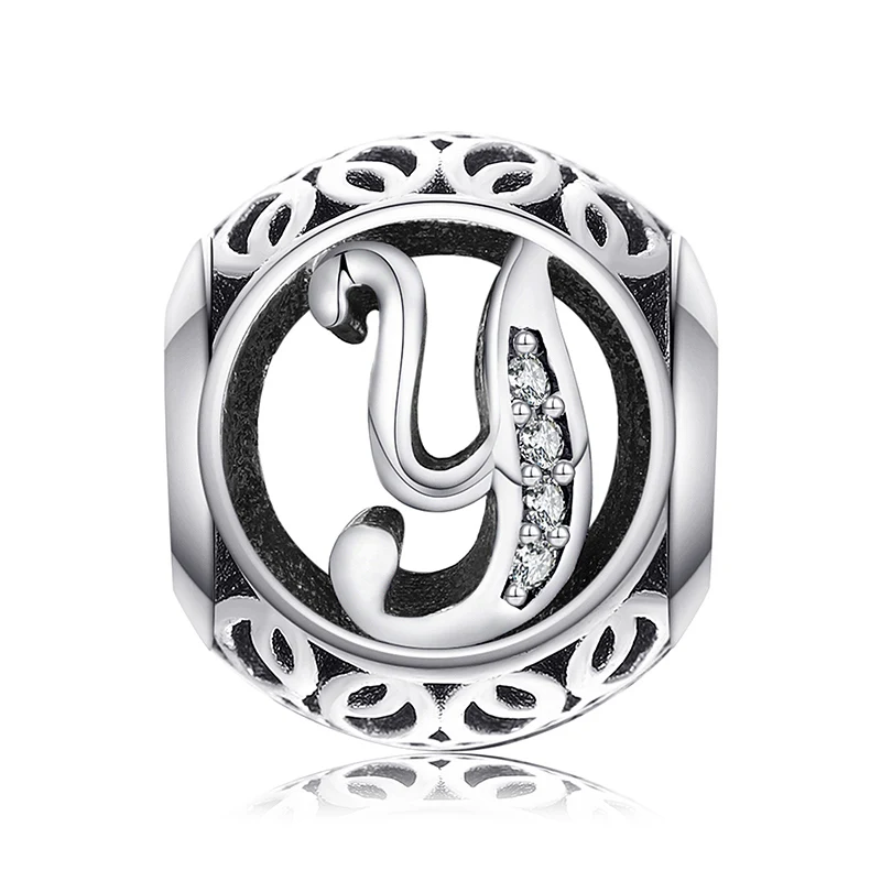 Y JewelryPalace Винтаж Письмо A-R кубического циркония Aucthentic 925 пробы Серебряный браслет DIY ювелирных подарки для нее - Цвет: Y