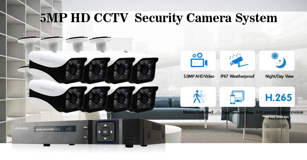 8CH 5MP cctv dvr система 8 шт hd 5MP Низкая освещенность IP66 Безопасность в/outdor Водонепроницаемая камера комплект P2P комплект видеонаблюдения