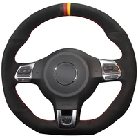 black suede black red yellow marker car steering wheel cover for volkswagen golf 6 gti mk6 vw polo gti scirocco r passat cc