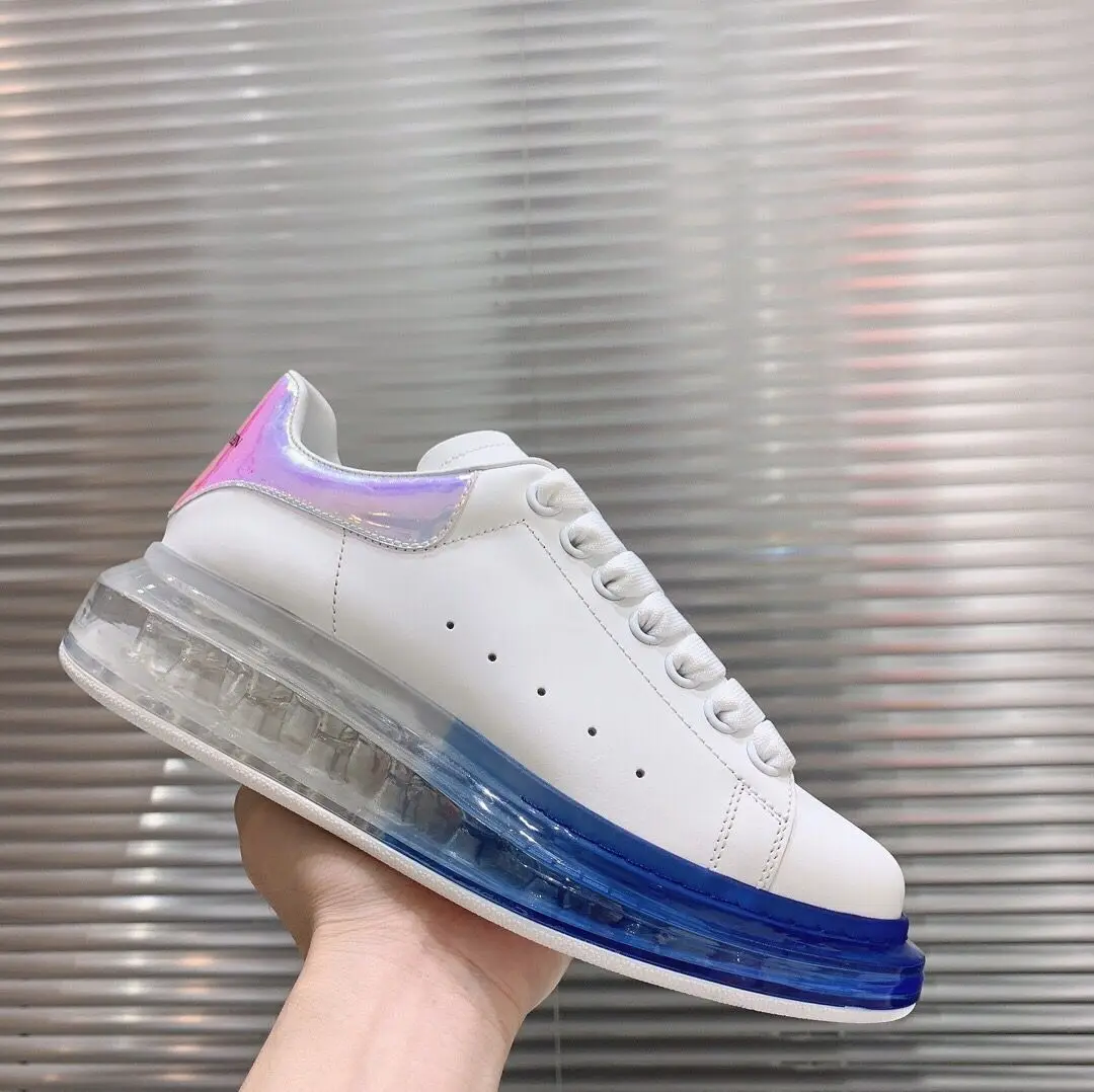 blue white Buono Scarpe/популярные женские кроссовки из натуральной кожи; Повседневная кружевная обувь на платформе; Прозрачный каблук; женские брендовые кроссовки; - Цвет: blue white