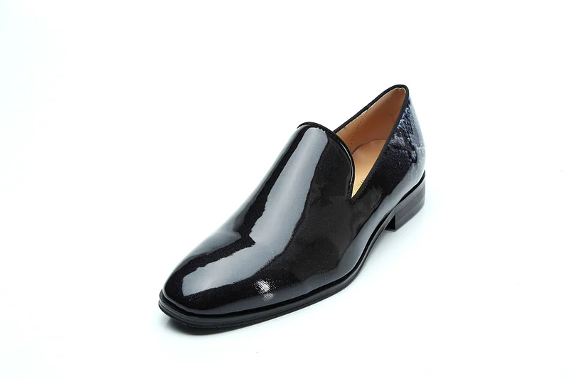 SHOOEGLE High Quality Men Patent Leather Shoes Snakeskin Italy Smoking Fashion Slip-on Loafers Business Dress | Обувь