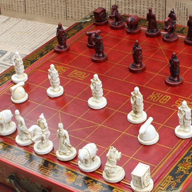 Yernea Antique Three-dimensional Chinese Chess Terracotta Warriors Nostalgic Desktop Wooden Chessboard Medium | Спорт и развлечения