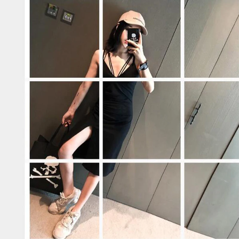 

Summer New Style Woman Dress Solid Color Sleeveless V Neck Knee-Length Women Dress Spaghetti Strap Side Split Summer Dress
