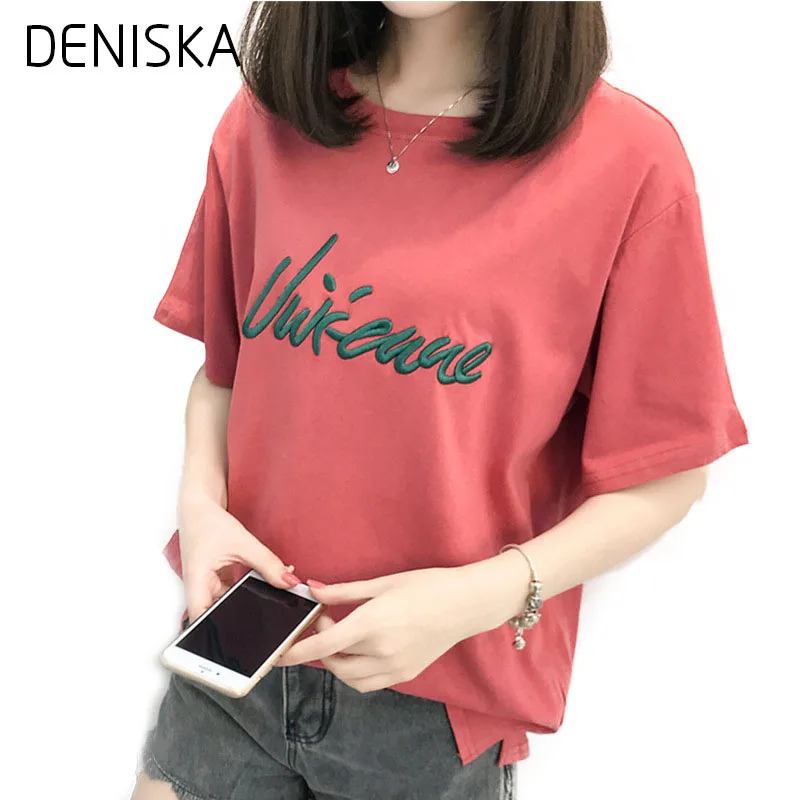 DENISKA 2018 Весна Лето Новый Harajuku Корейский Старинные Письмо Вышивка Основные