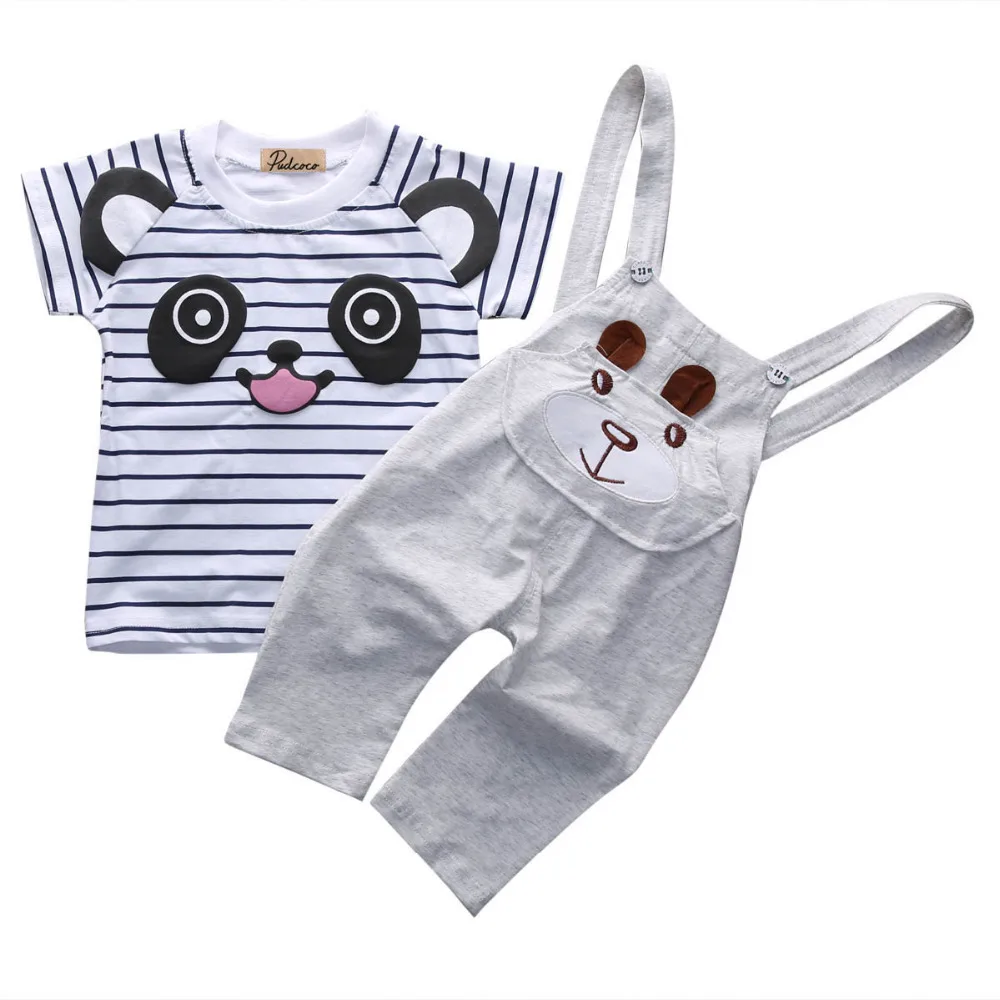 Toddler Infant Newborn Summer Baby Girls Boy Clothes Short Sleeve Bear Overalls Suit Outfits 2pcs | Детская одежда и обувь
