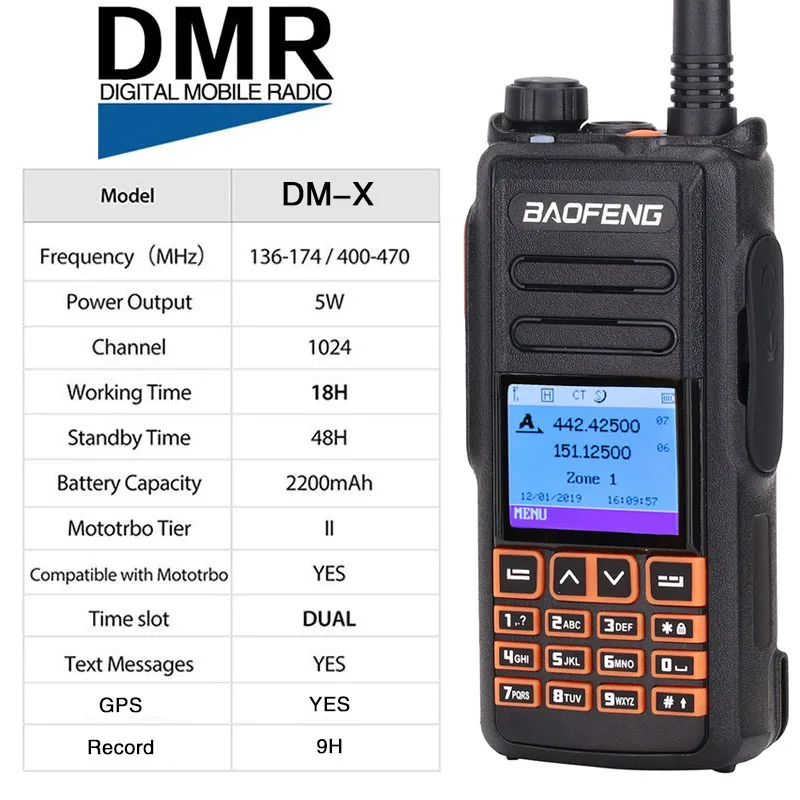 Baofeng DM X gps DMR Dual Band иди и болтай Walkie Talkie 5 W VHF UHF Цифровой/аналоговый двухстороннее