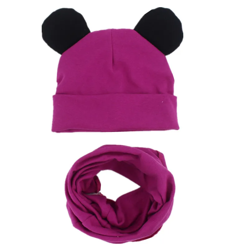 purple black Новая детская шляпа, шарф, комплект для малышей, милые шапки с ушками, шапочки, высококачественные хлопковые наборы шарф шапка детские шляпы, воротник, реквизит для фотографий - Цвет: purple black