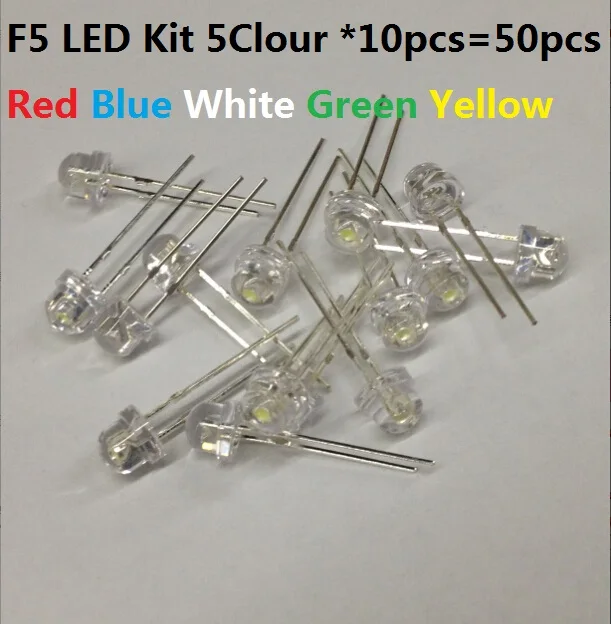 5 цветов * 10 шт. = 50 соломенная шляпа F5 LED мм красный синий белый зеленый желтый