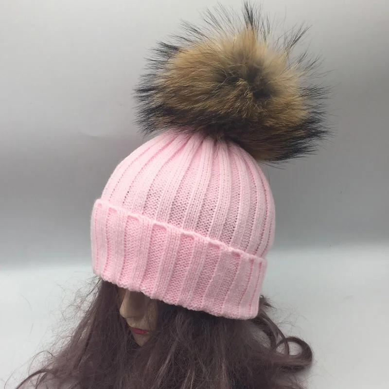 Норки ball cap хип-хоп 18 см большой помпон зимняя женская шапка для девочек вязаная