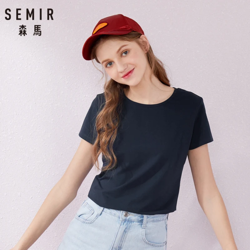 SEMIR футболка с коротким рукавом для женщин 2019 лето новый простой однотонный