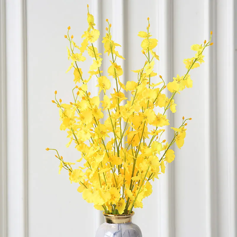5 шт. 1 м желтый Oncidium Искусственные цветы розовый фиолетовый Шелковый Искусственный цветок Орхидея Cymbidium домашний Декор украшение стола - Цвет: Yellow