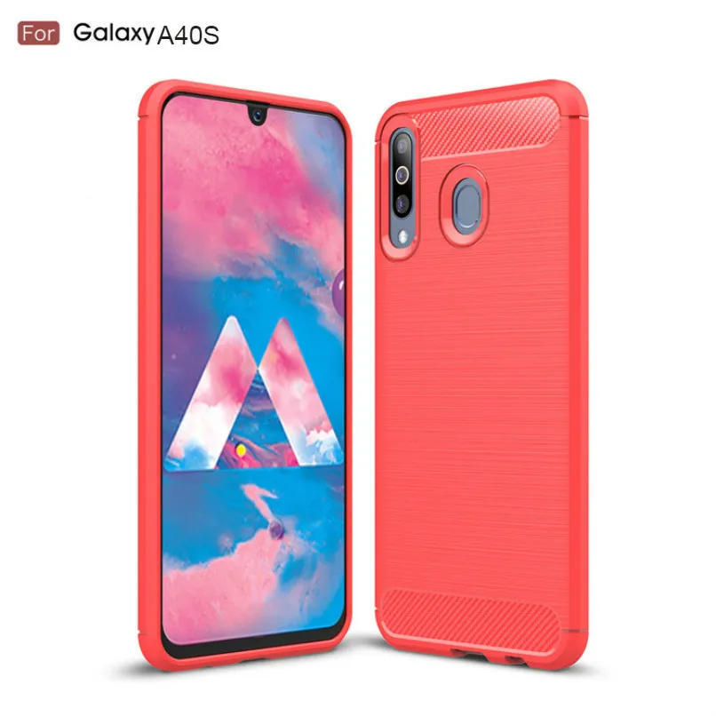 Чехол для телефона samsung A40S из углеродного волокна Galaxy A40S защитный чехол мягкий - Цвет: Красный
