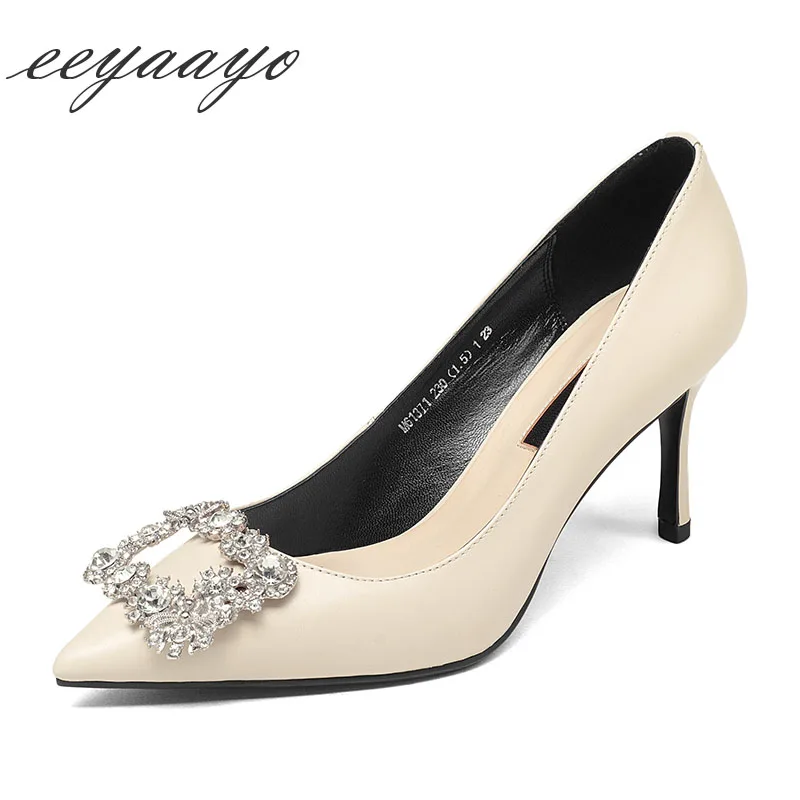 Женские туфли лодочки из натуральной кожи на высоком тонком каблуке с острым