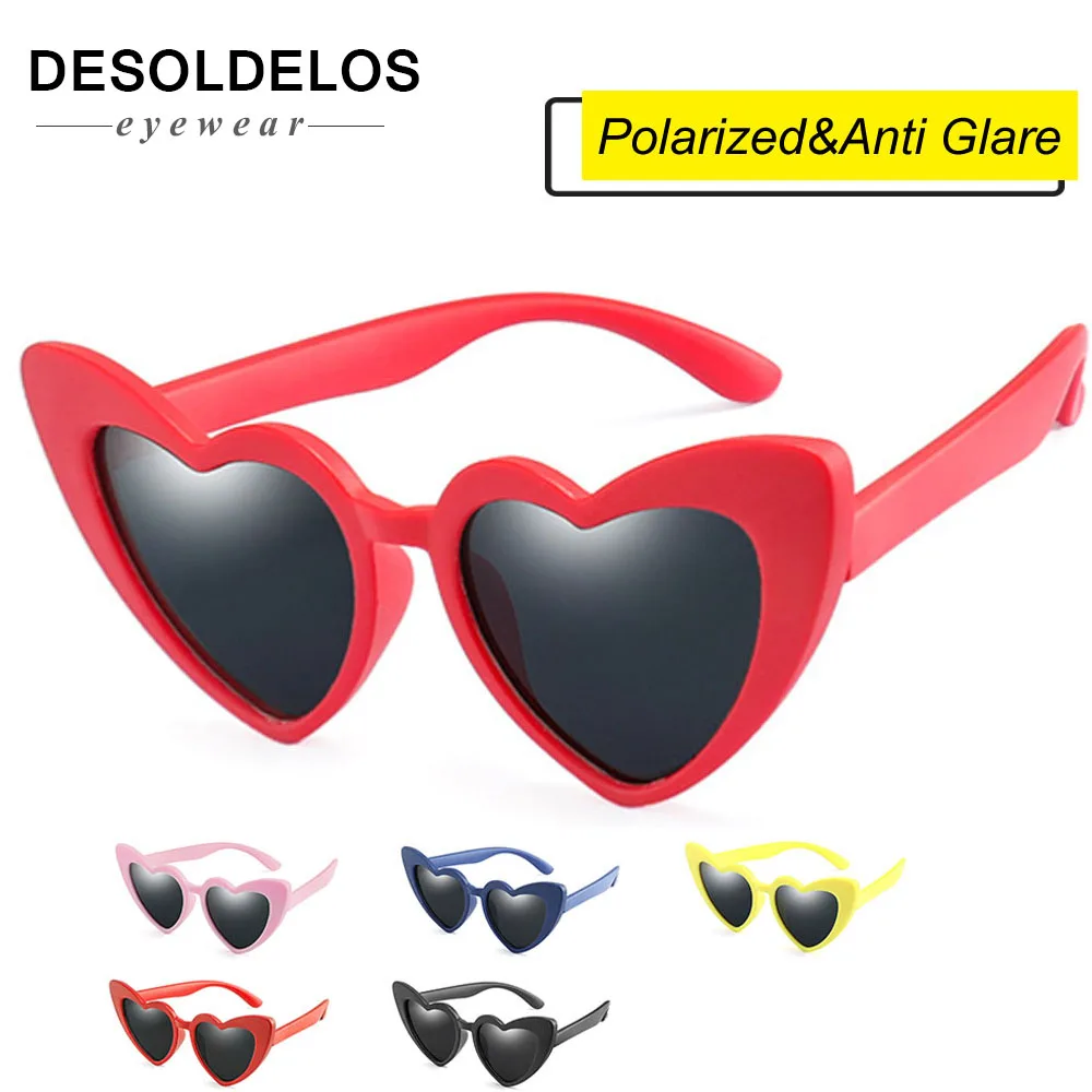

baby girl sunglasses for children heart TR90 black pink red heart sun glasses for kids polarized flexible uv400