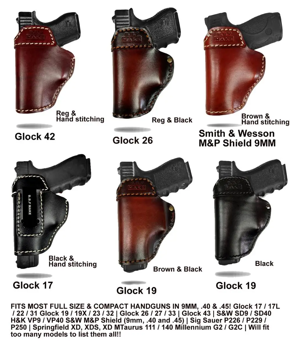 B.B.F MAKE Пистолет Чехол кожаный мешок Patternt сумка доски для S& W М& P щит GLOCK 17 18 19 22 23 26 27 32 42, 43 SpringField Cas