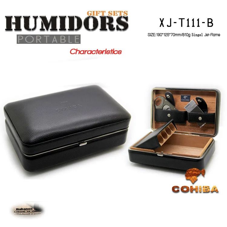 COHIBA натуральная кожа и кедровое дерево сигары набор в подарочной коробке(держать 4 шт. с зажигалкой и ножницами) сигары резак Humidors порт Куба Испания