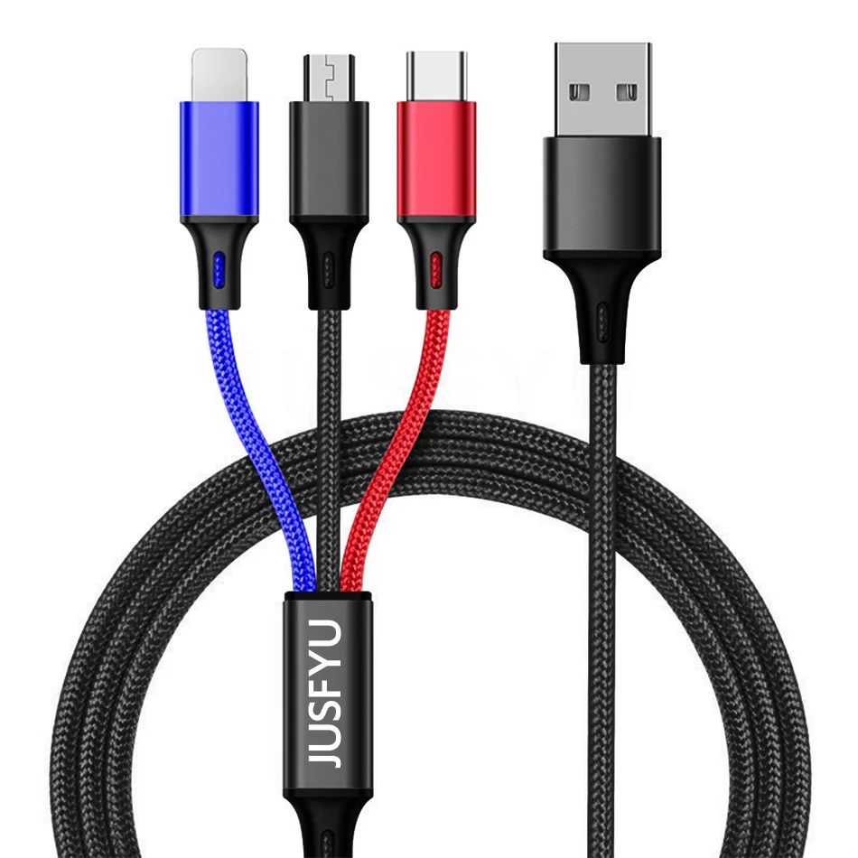 Многоцветный 3 в 1 mi cro USB мульти зарядное устройство кабель 1,2 м несколько Тип C зарядный кабель Кабо для iPhone X 7 Xiaomi mi 9 8 Usb type-C usbc кабель - Цвет: Многоцветный