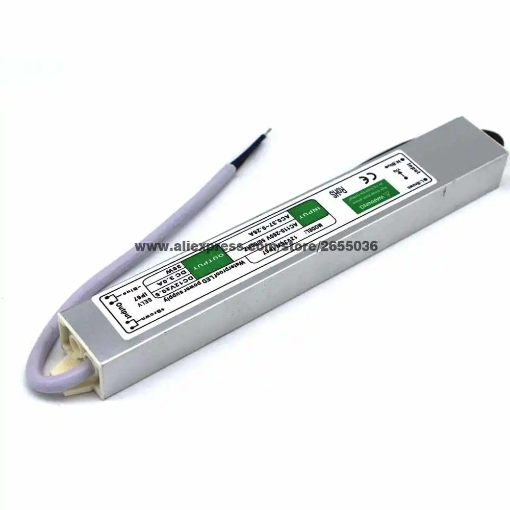 Светодиодный источник питания 12V 36W 3A водонепроницаемый IP67 трансформатор
