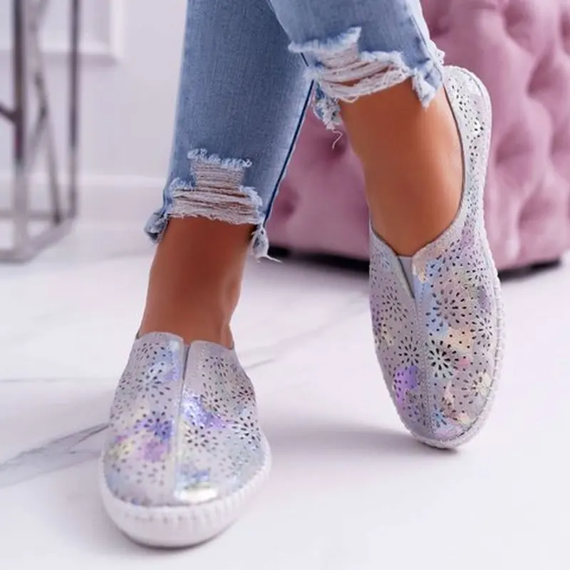 Женские летние туфли на плоской подошве zapatos mujer слипоны с круглым носком