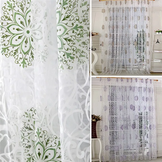 3 цвета, 95 см x 200 см, комнатный Цветочный Тюль, занавеска для окна, драпировка, панель, наклейка, шарф, творожные подзоры, занавески s