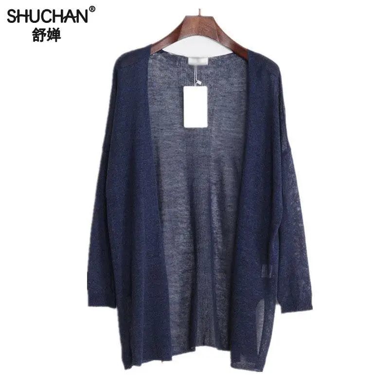 

Shuchan Linen Cardigan Women Summer 2019 V-neck Solid Thin Long Sleeve Loose Sweater Women Long Women's Clothing Oversize