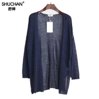 shuchan linen cardigan women summer 2019 v neck solid thin long sleeve loose sweater women long womens clothing oversize