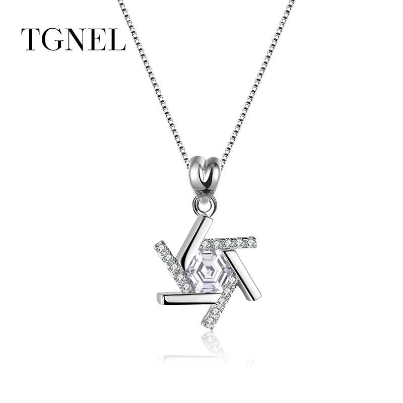 

TGNEL S925 Sterling Silver Necklace Pendants Silver CZ Stone Fine Jewelry Long Chain Choker for Women 925 Silver Wedding Party