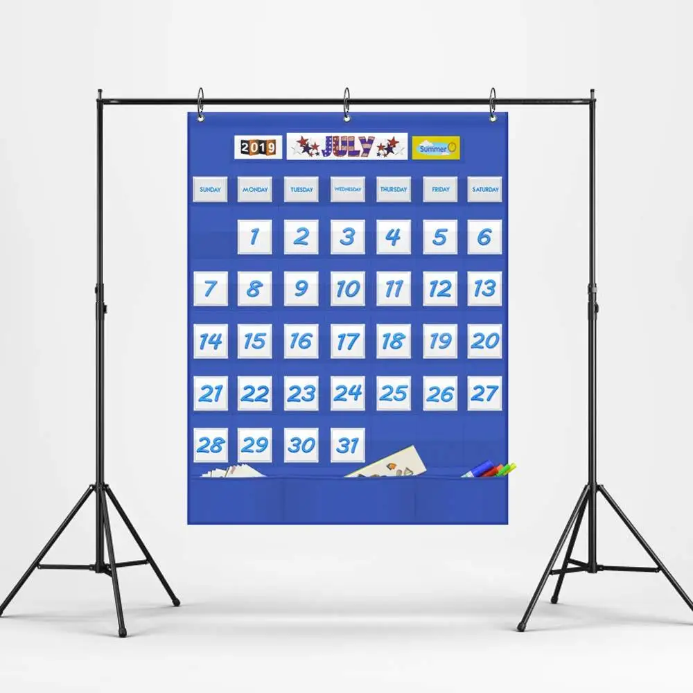 Godery Classroom Monthly Calendar Pocket Chart with 43 Clear Pocket, 3 Storage Pockets for Easy Wall or Stand Chart