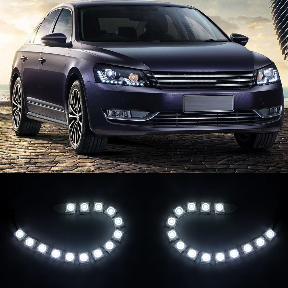 2 шт. 12 V автомобильный блок светодиодов DRL Габаритные огни 6000 K 12 V 14 светодиодный s Гибкая светодиодная подсветка авто туман лампа фары