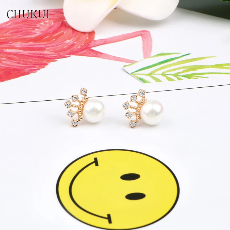 CHUKUI Crown Earing 925 Sterling Silver Stud Earrings For Women Princess Jewelry Classic Girl Pearl Earring Gift | Украшения и