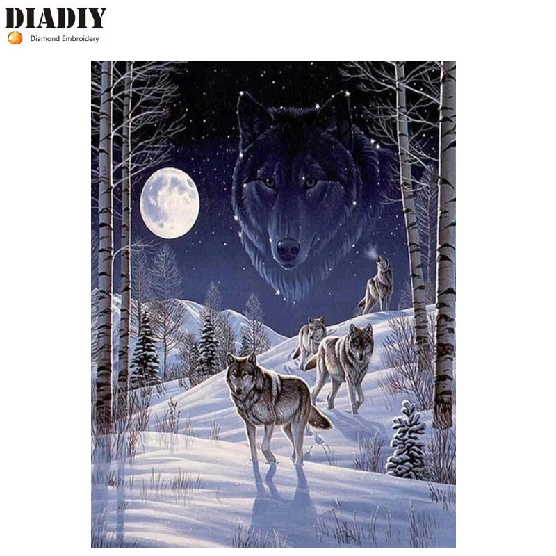 DIADIY Алмазная вышивка волк 5D Сделай Сам полностью квадратная картина Луна