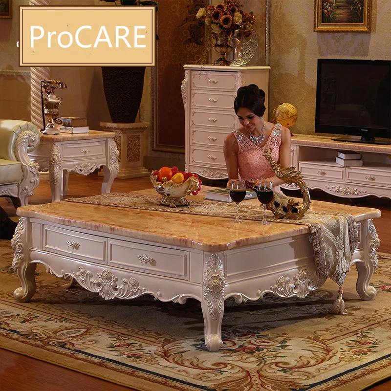 Европейский стиль резной мраморный стол из цельной древесины/журнальный