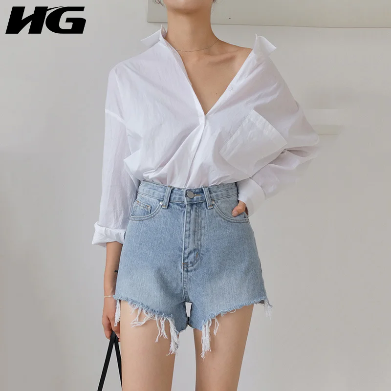 HG осень новая версия женская рубашка свободная с длинным рукавом микро