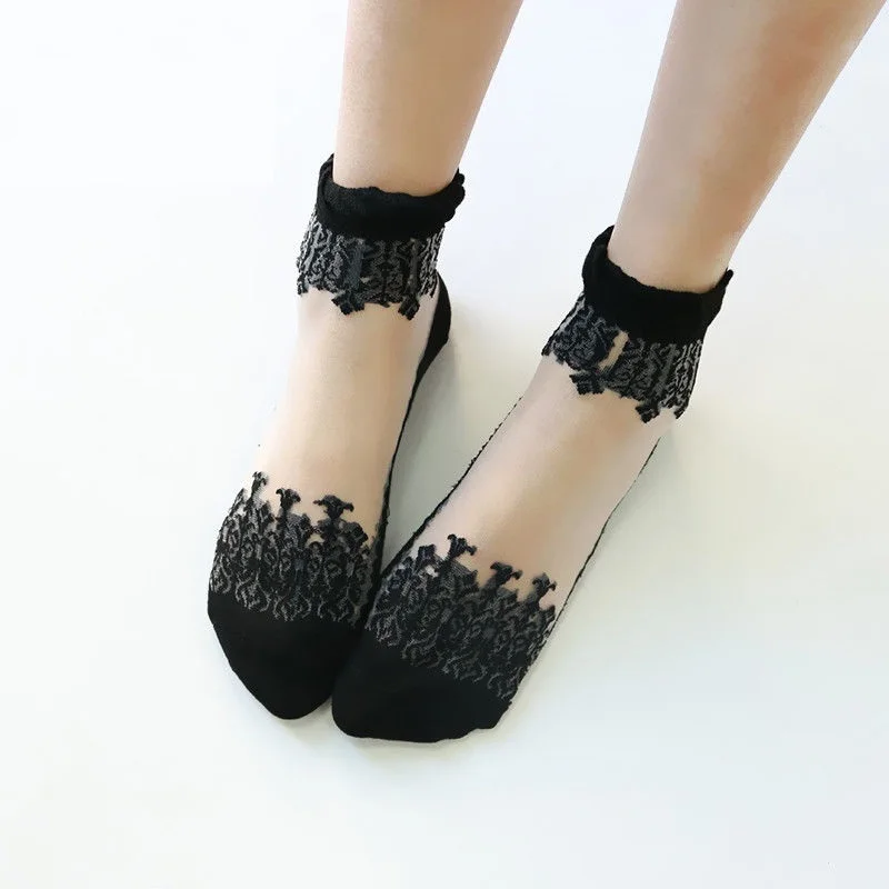 Новинка женские ультратонкие прозрачные кружевные эластичные короткие носки с