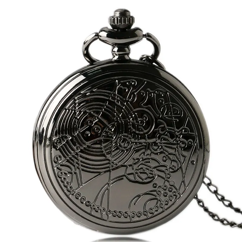 3pcs/Set Watch Sets Vintage Black Time Lord Seal Quartz Pocket Watch Necklace Fob Chain Box Christmas Gifts for Men Women Kids