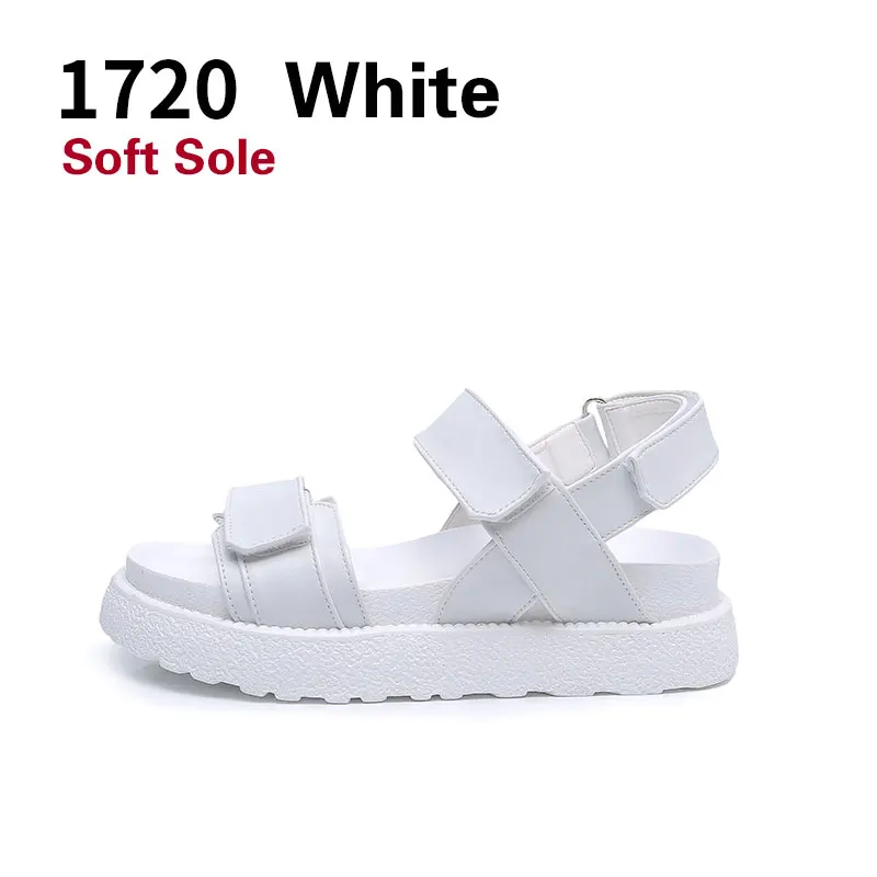 1720 White NKAVQI/женские босоножки; коллекция года; Летние босоножки на платформе с пряжкой; цвет черный, белый; женская обувь на толстой плоской подошве; обувь на танкетке с открытым носком - Цвет: 1720 White