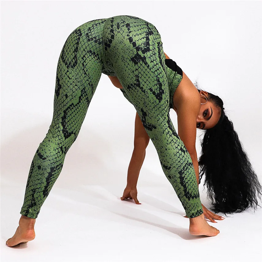 MAXIORILL Women Hot Sale Light Green Snake Pattern Suit Fashion Sexy Feet Pants biker shorts chandal mujer 2 piezas Y* | Женская одежда