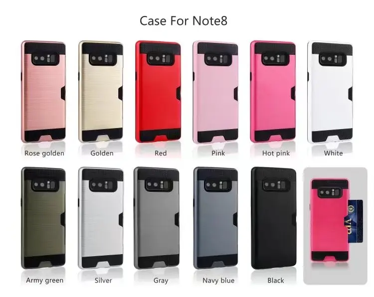 10pcs/lot.Slim Fit shockproof hard Case with built-in Credit Card / ID Slot Brushed Metal Texture for samsung galaxy note 8 |