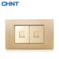 chint electric internet socket 118 type brushed gold embedded steel frame new5d two position telephone computer socket