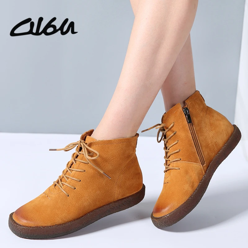 Женские ботильоны из натуральной кожи на шнуровке в стиле ретро|boots winter|boots women