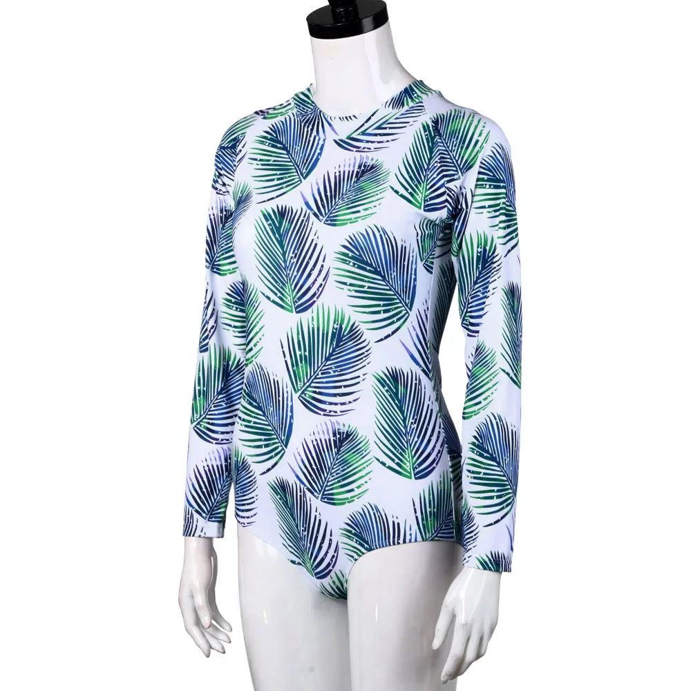 Женский купальник с длинным рукавом SAGACE Цельный принтом в виде листьев