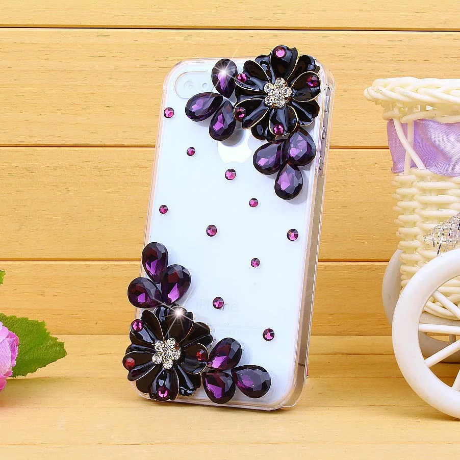 Rhinestore Case For Apple iPhone 4/4S/5/5S/5C Petal Purple Diamond DIY Jacket Luxury Crystal Hard Back Skin Cover |