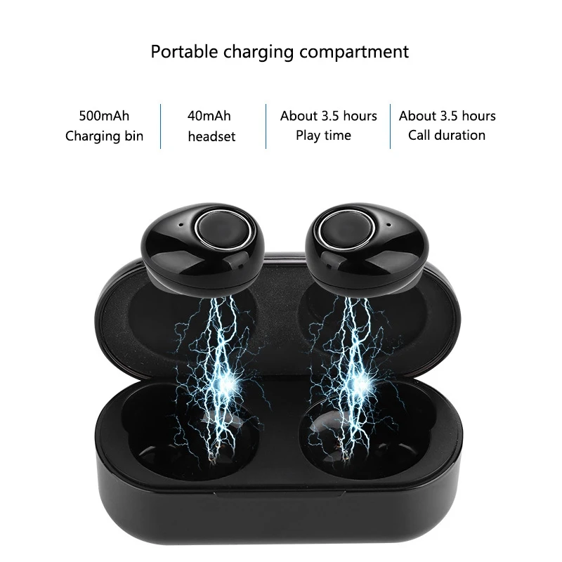 Wireless earphones Bluetooth 5.0 Waterproof Earbuds with Portable Charger Built-in Mic Deep Bass Headset | Электроника