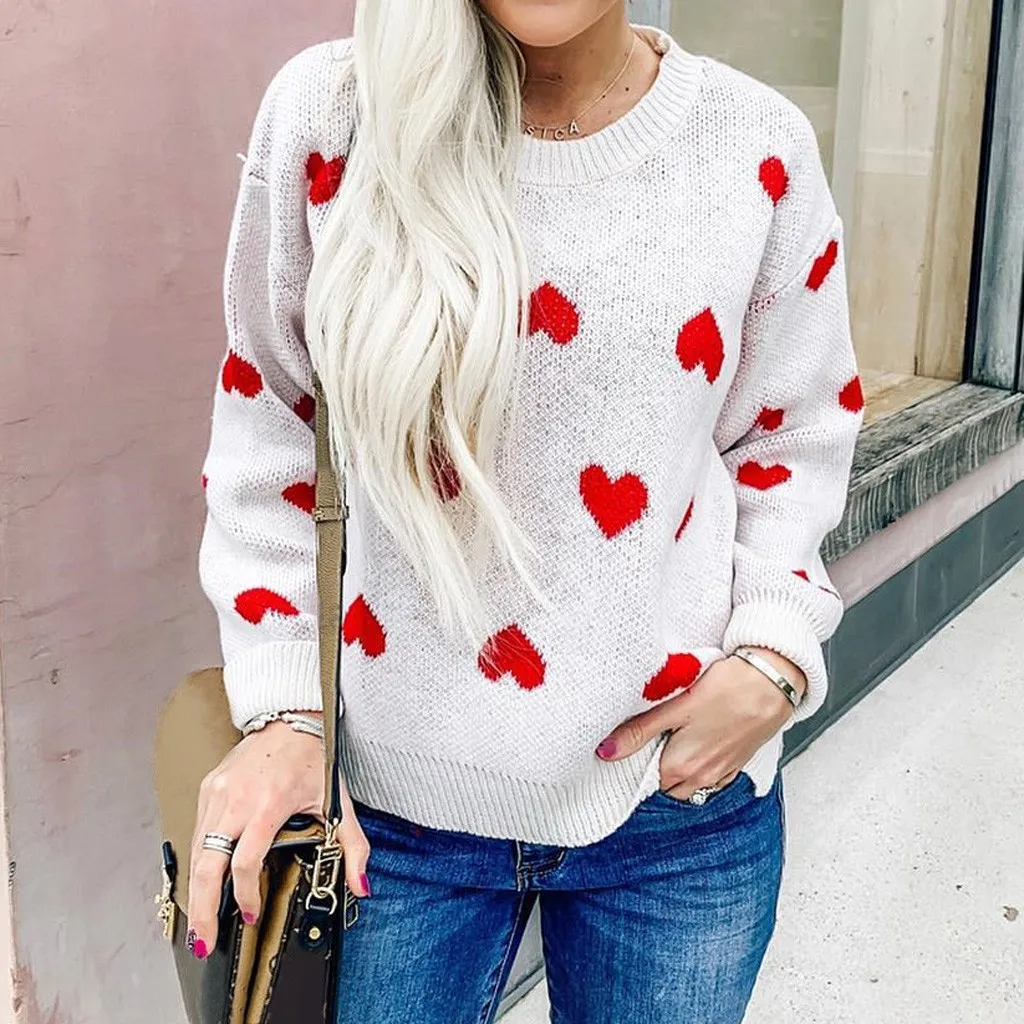 Женский вязаный свитер в форме сердца SAGACE пуловер с круглым вырезом повседневный