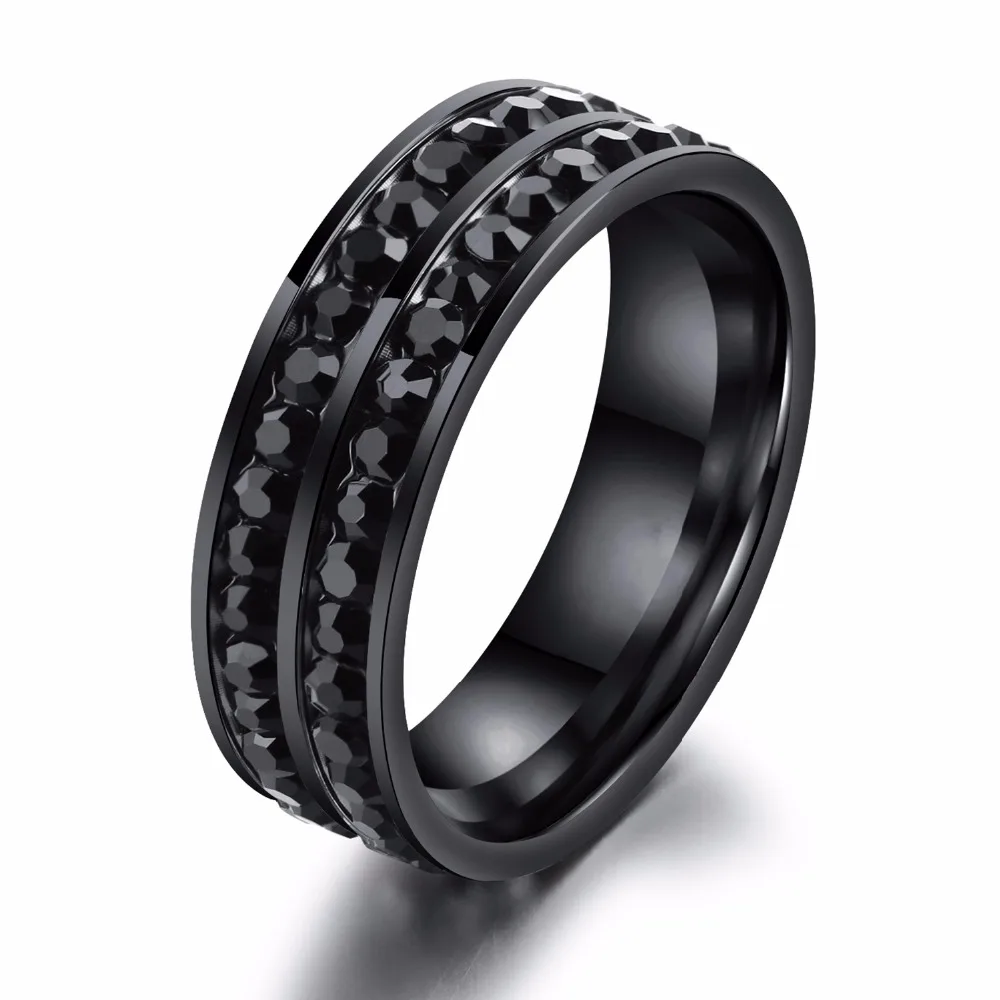 Seanuo 6MM Double Layer Full CZ Stone Men Stainless Steel Finger Ring Jewelry Fashion Charm Women 316L Wedding Rings Girl | Украшения и