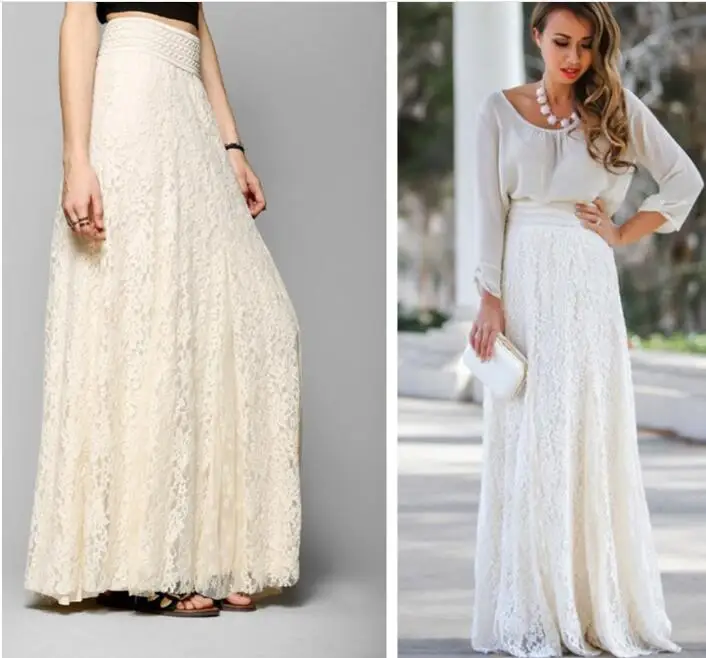 Fashion Women Girl Double Layer Lace Flower Pleated Maxi Skirt High Elastic Waist Long Maxi Skirts Elegant Womens Long Skirts