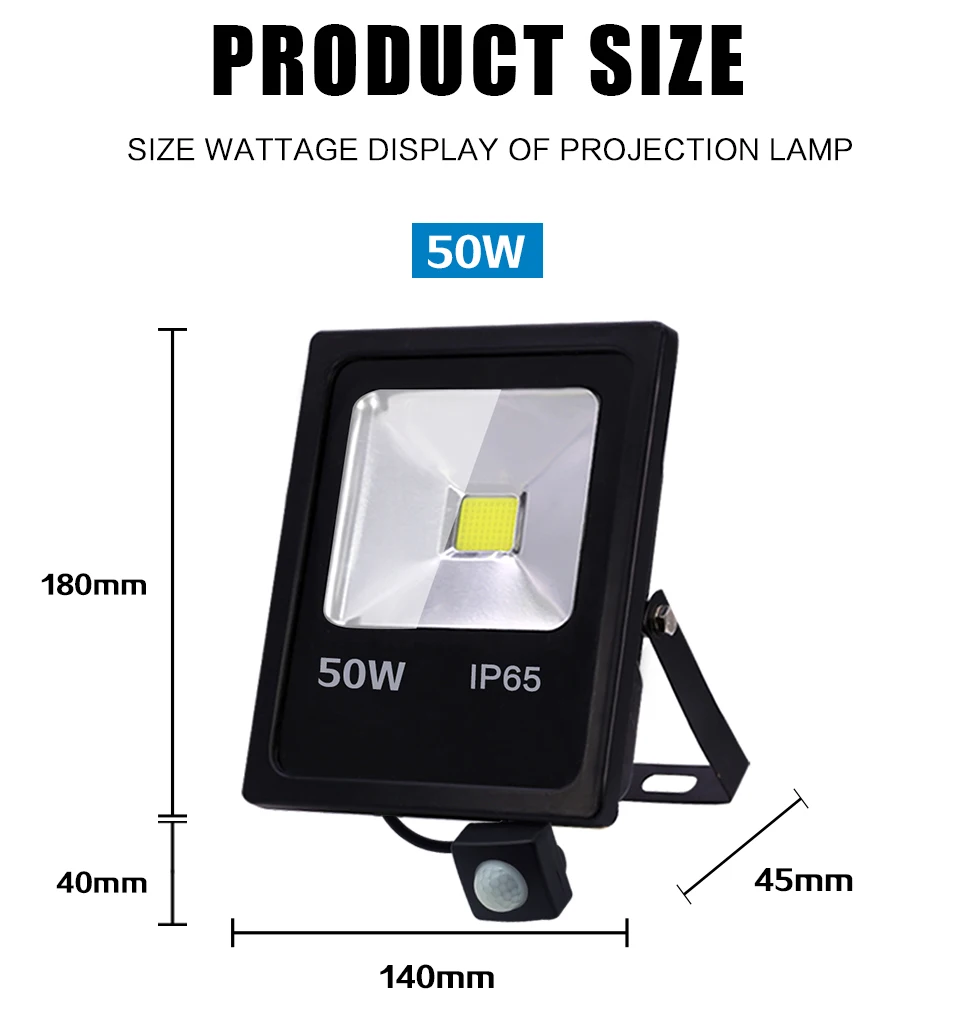LED Flood Light 10w 30w 50w led exterio light outdoor WaterproofIP65 220V led reflectorr Lmap Motion Sensor Floodlight Spotlight