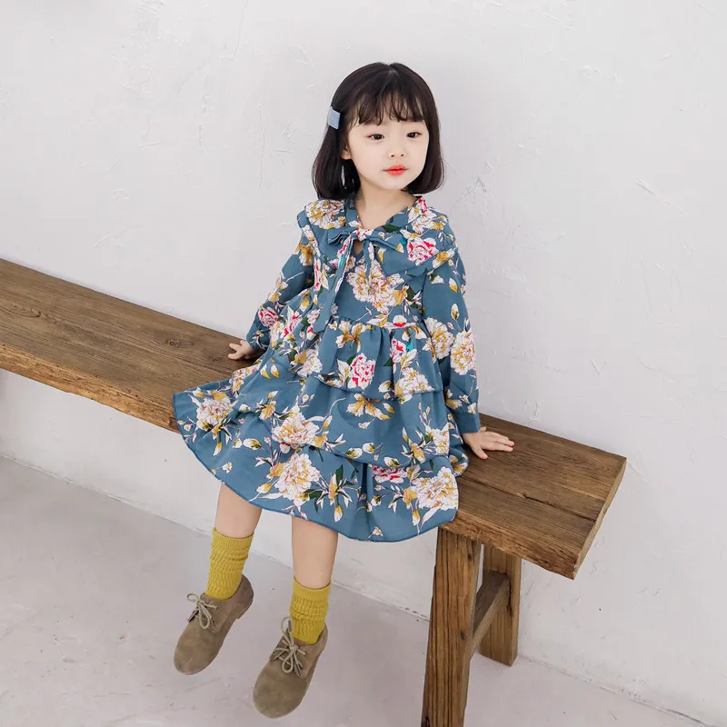 Casual Dress for Girl Children's Clothing Spring Autumn Baby Girls Floral Pattern Print Design Long Sleeve Clothes | Детская одежда