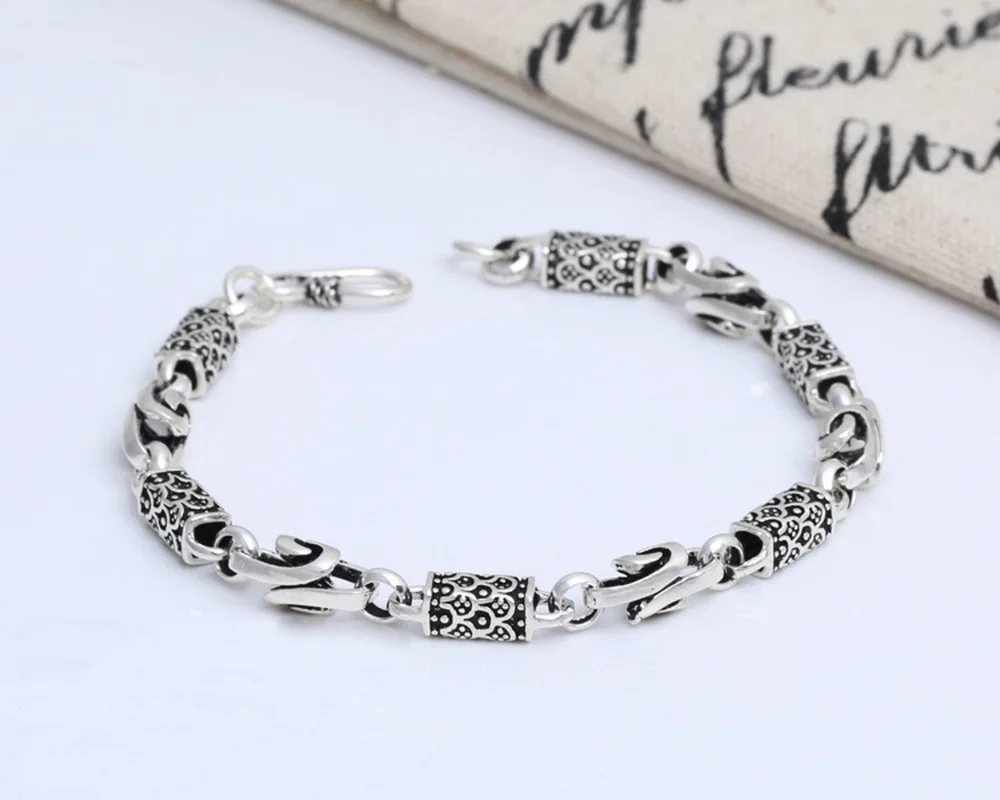 

S925 sterling silver dragon scale bamboo bracelet jewelry men's fashion silver